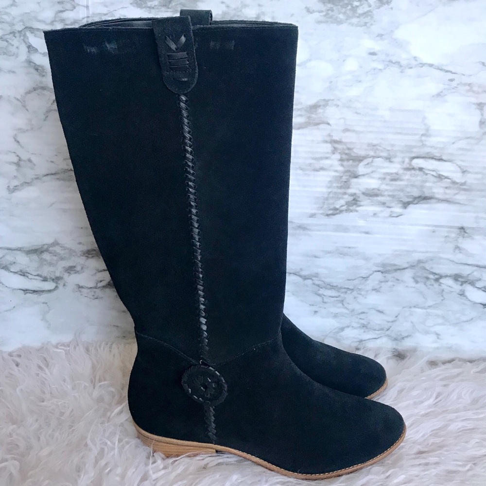 JACK ROGERS Black Suede Sawyer Riding Boots